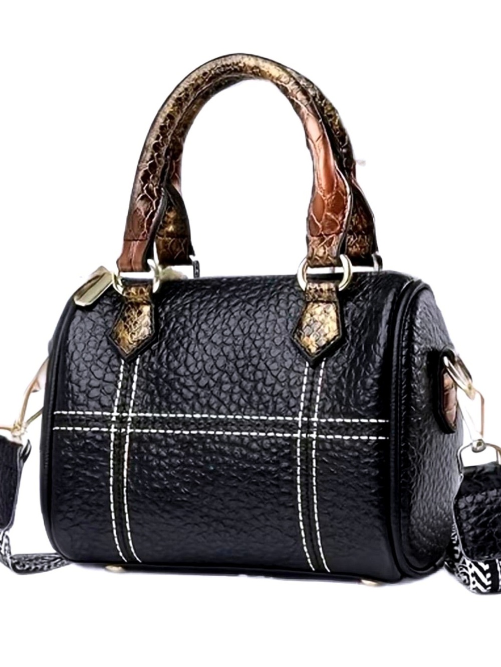 New -Stylish Top Grain Genuine Leather Boston Bag -Black